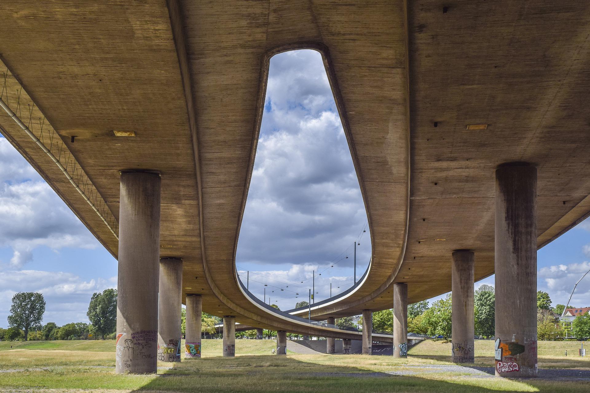 road bridges supported by some concrete pillars